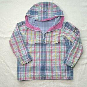 Lands End Kids Plaid Hooded Jacket Size 7-8 Pastel Multicolor Pullover